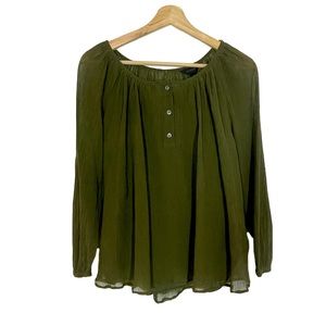 NWT J Crew Point Sur Popover Crinkled Top Overlay Long Sleeves Green Sz S